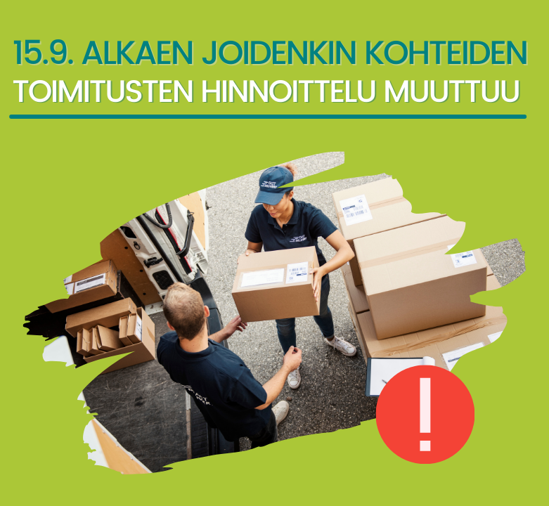 HUOMIO! Tavaroiden toimituskulut Italiasta, Ranskasta, Espanjasta ja Alankomaista muuttuvat